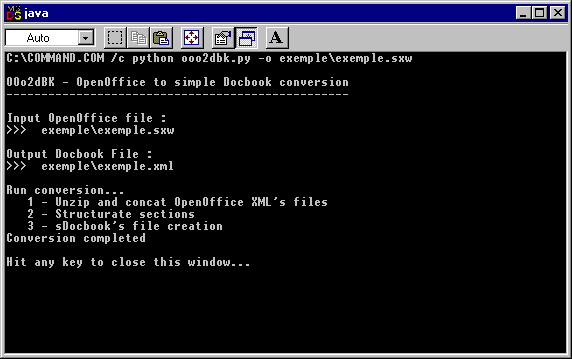 Ecran de conversion sous Windows